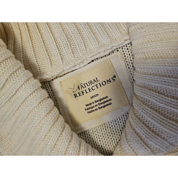 Natural Reflections Sweater Women's Sm Creme Shawl Neck 3 Button Front Pullover - Picture 3 of 7